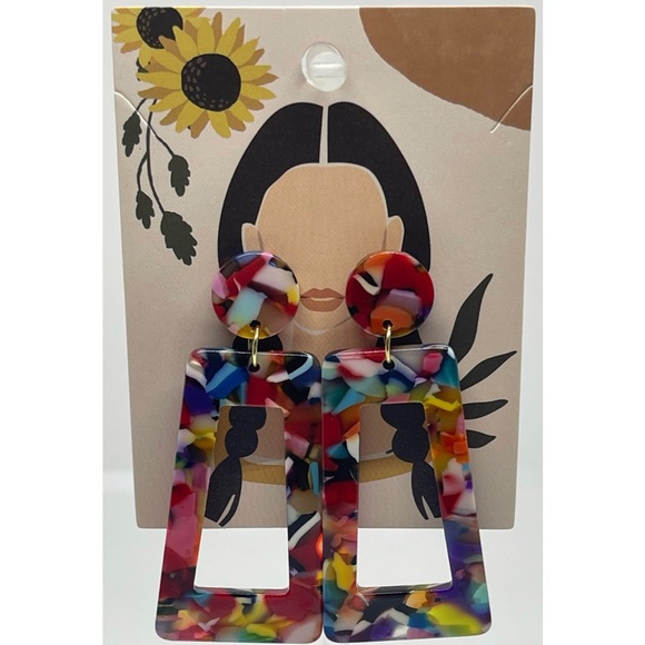 "Running Up That Hill" Mottled Acrylic Drop Dangle Earrings - Picture 3 of 3